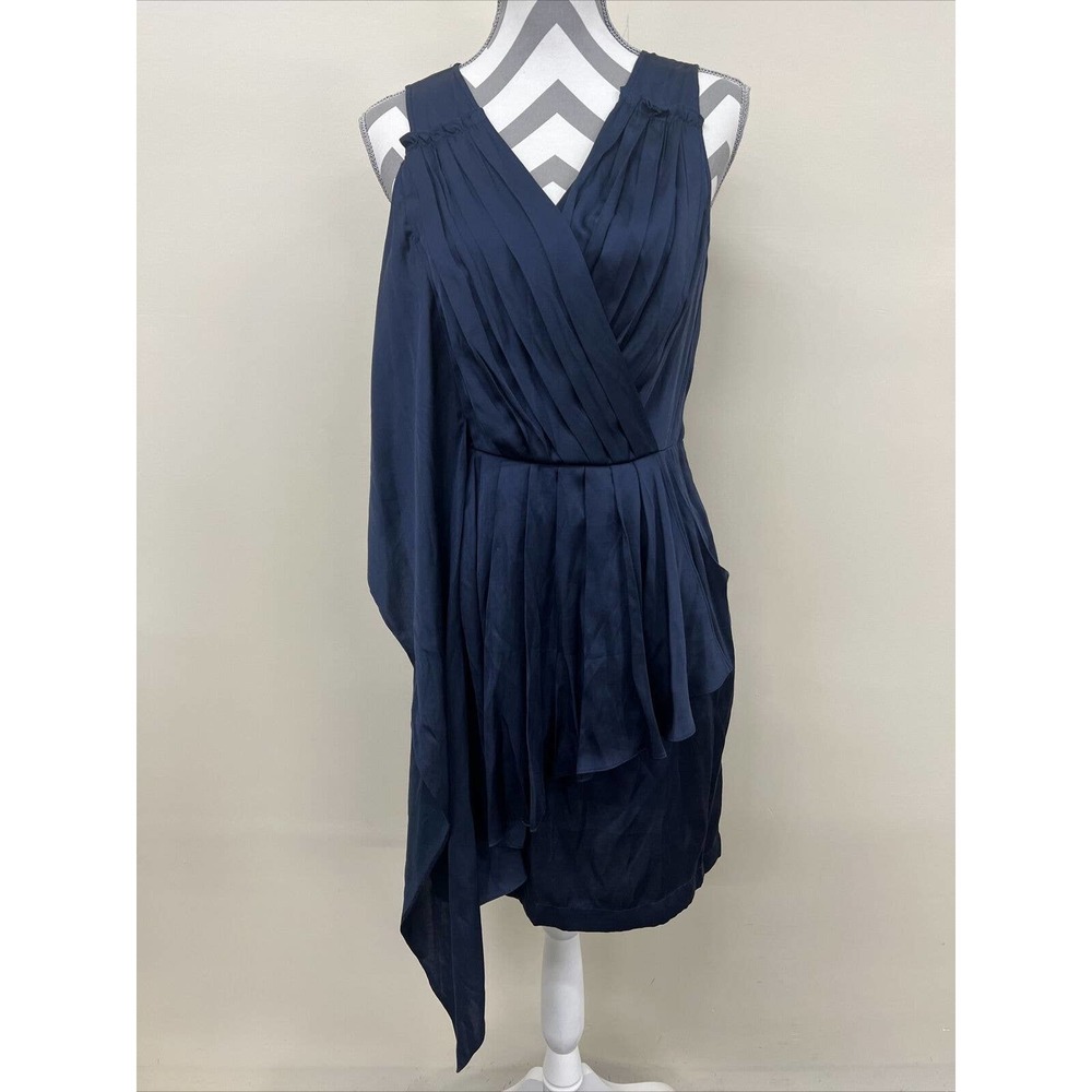 NWT BCBG Max Azria Women's Ruffled Sleeveless V-Neck Mini Dress Navy Blue Small